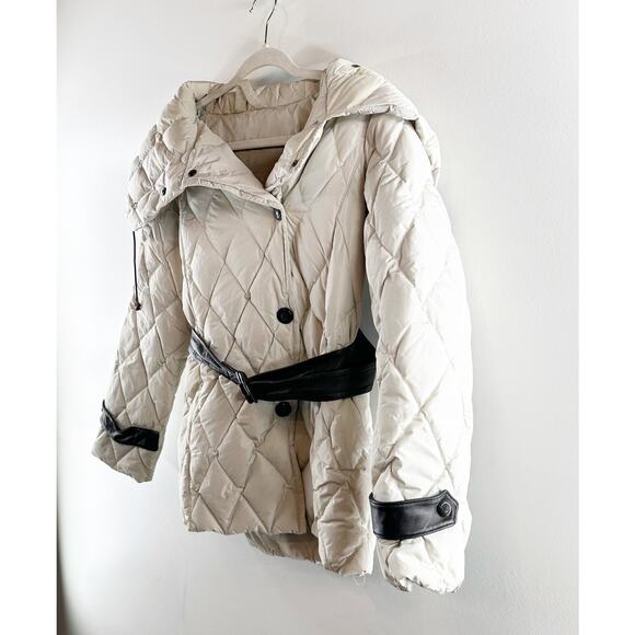 Max Mara Quilted Down Oversized Collar Belted Puffer Coat Jacket Cream 6 - Picture 9 of 11